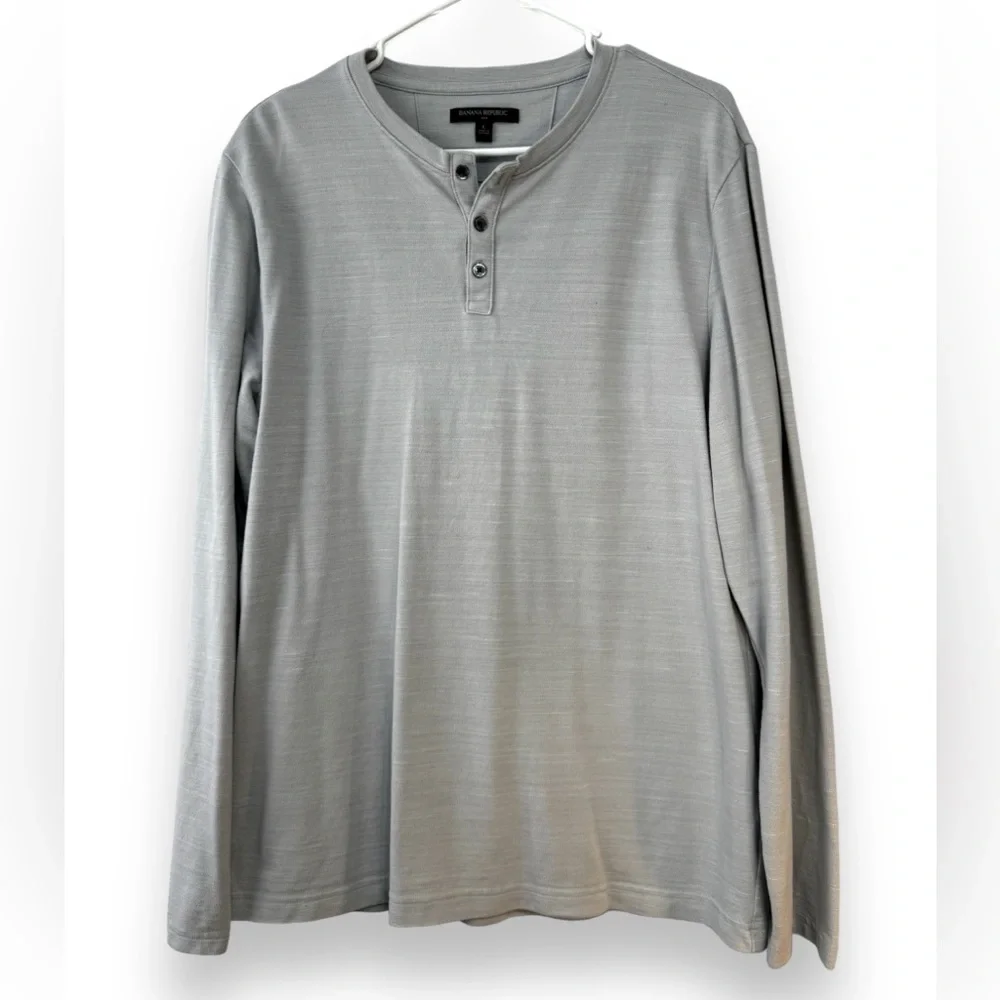BANANA REPUBLIC Men’s Long Sleeve Jersey L Long Sleeve Gray Henley Shirt Tshirt